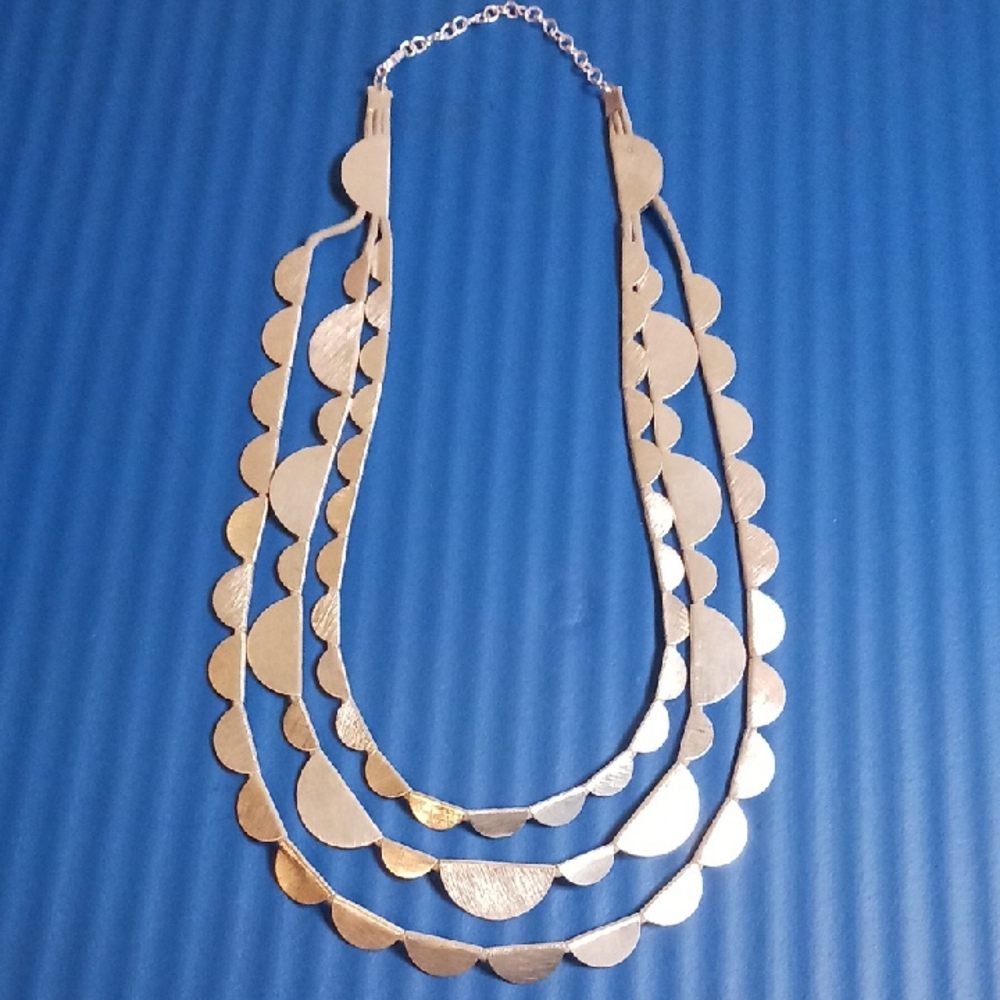 Elegant Silver Tone 3 Strand Cresent Half Moon Necklace for Women